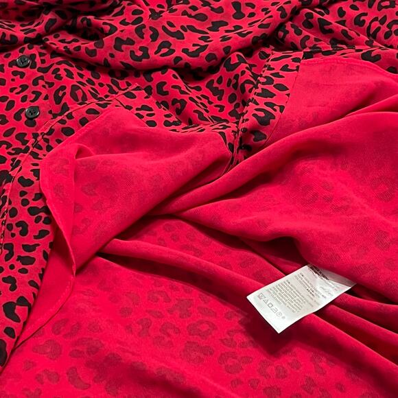 Chico’s Women Blouse Sz 3(16-18) Red/Black Chiffon Balloon Sleeves Holidays - Picture 6 of 10